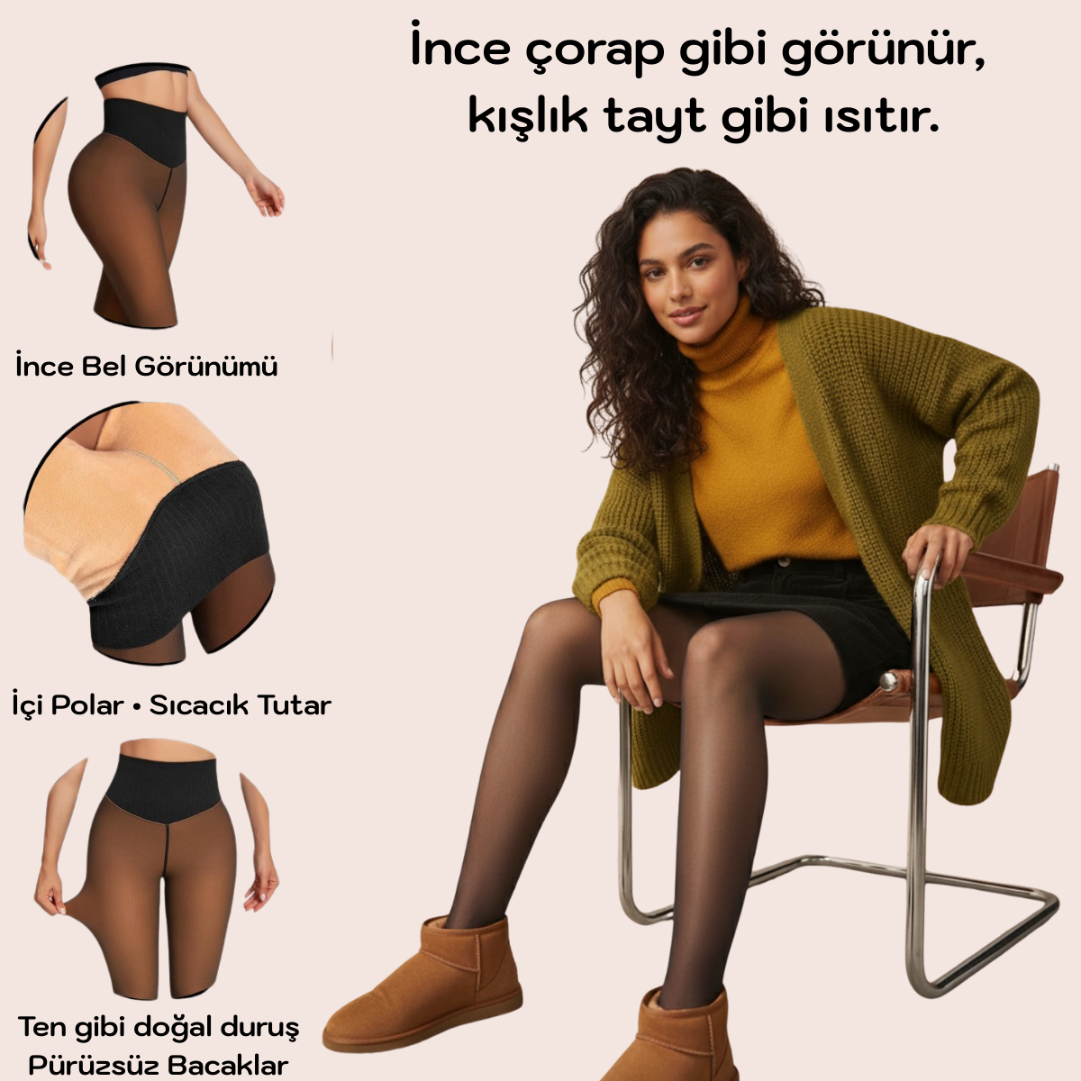 Restify Tek Dikişli Şekillendirici Ten Görünümlü Polar Tayt